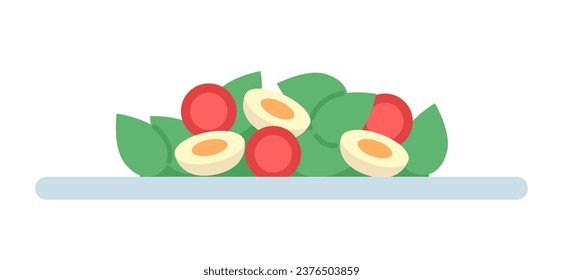 Objeto de dibujos animados 2D para platillos de ensalada de verduras frescas. Sano plato aislado elemento vectorial de fondo blanco. Cena dietética de verduras. Aperitivo orgánico. Ilustración de manguera vegetariana de color plano