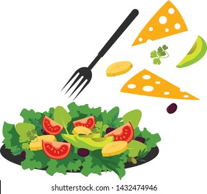 Fresh vegetables salad vector icon set. Vector illustration. Flat style organic icons set