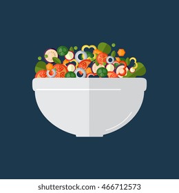 Fresh vegetables salad vector icon set. Vector illustration. Flat style organic icons set