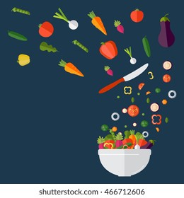 Fresh vegetables salad vector icon set. Vector illustration. Flat style organic icons set
