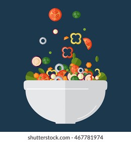 Fresh vegetables salad vector icon set. Vector illustration. Flat style organic icons set
