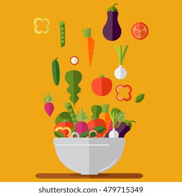 Fresh vegetables salad vector icon set. Vector illustration. Flat style organic icons set