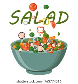 Fresh vegetables salad vector icon set. Vector illustration. Flat style organic icons set