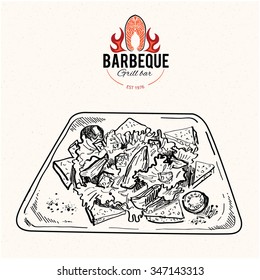 fresh vegetables salad, vector illustration hand drawn