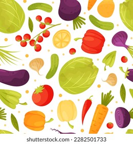 Fresh Vegetables Seamless Pattern Design with Ripe and Juicy Garden Crop Vector Template