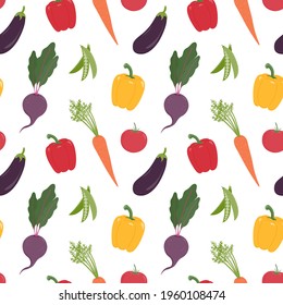 
Fresh Vegetables seamless pattern. Harvest. Dietetic and organic products. Balanced nutrition.