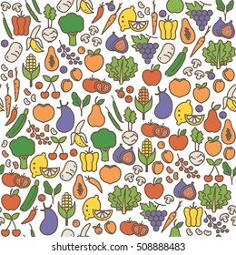 Fresh vegetables seamless pattern, healthy eating and agriculture concept