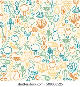 Fresh Vegetables Seamless Pattern, Healthy Eating And Agriculture Concept