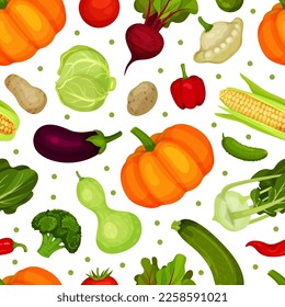 Fresh vegetables seamless pattern. Natural food repeating print for wallpaper, wrapping paper, textile, package design cartoon vector