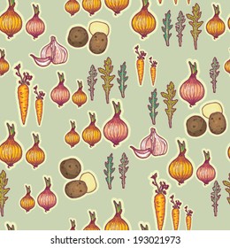 Fresh vegetables seamless vector pattern.