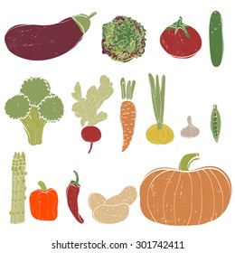 Fresh vegetables set . Hand drawn illustration made in vector. Isolated vegetables, can be used in restaurant menu, cooking books and organic farm labels. Isolated.