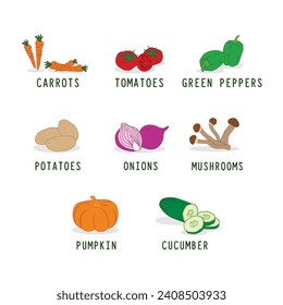 Fresh Vegetables Set Vector On White Background for icon, design etc