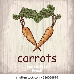 Fresh vegetables sketch background. Vintage hand drawing illustration of a carrots