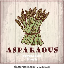 Fresh vegetables sketch background. Vintage hand drawing illustration of a asparagus