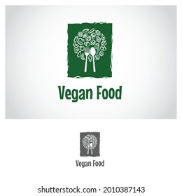 Fresh Vegetables with Spoon and  Fork for Vegan Restaurant Bar Bistro Vintage Retro Logo design vector, and tree logo iconic for restaurant.