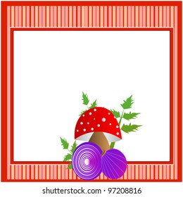 Fresh vegetables text card white red line background