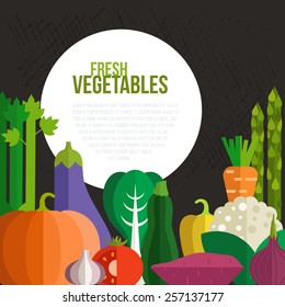 Fresh vegetables vector concept. Healthy diet flat style illustration. Isolated green food, can be used in restaurant menu, cooking books and organic farm labels.  