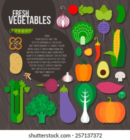 Fresh vegetables vector concept. Healthy diet flat style illustration. Isolated green food, can be used in restaurant menu, cooking books and organic farm labels.  