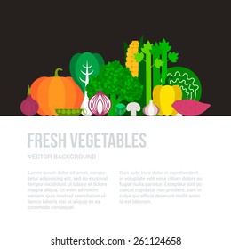Fresh vegetables vector concept. Healthy diet flat style illustration. Isolated green food, can be used in restaurant menu, cooking books and organic farm labels. 
