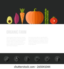 Fresh vegetables vector concept. Healthy diet flat style illustration. Isolated green food, can be used in restaurant menu, cooking books and organic farm labels. 