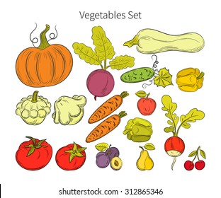 Fresh vegetables vector concept. Healthy diet flat style illustration. Isolated green food, can be used in restaurant menu, cooking books and organic farm labels.