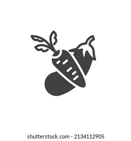 Fresh vegetables vector icon. filled flat sign for mobile concept and web design. Carrot and eggplant glyph icon. Symbol, logo illustration. Vector graphics