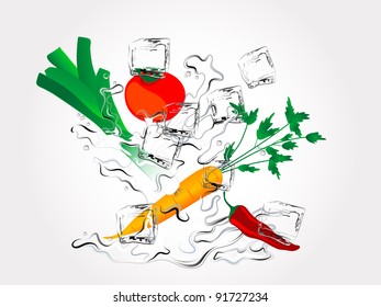 Fresh vegetables in water splash