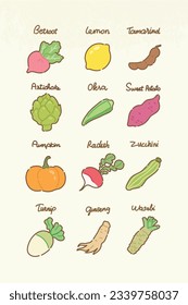 Fresh vegetables_03 set. Collection of farm products symbols 