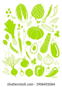 Fresh Veggies. Big Set Of Vector Vegetable. Hand Drawn Stock Illustration. Isolated On The White Background.