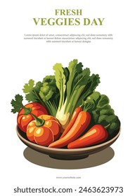 Fondo del día de los vegetales frescos. Ilustración vectorial.