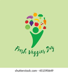 Fresh Veggies Day Vector. Healthy Vegetarian Food. Vegetarian Fresh Product. Natural Organic Vegetables and Fruits.