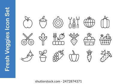 Conjunto de iconos de verduras frescas con colecciones de Vector. 