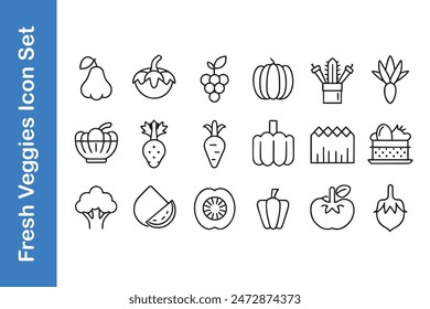 Fresh veggies icon set with vector collections. 