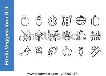 Fresh veggies icon set with vector collections. 