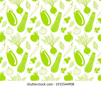 Fresh veggies. Seamless pattern with vegetables. Hand drawn vector stock illustration.