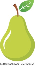 A fresh, vibrant green pear with a brown stem and a small green leaf attached. The pear has a shiny, smooth surface, representing health, freshness, and natural food. Perfect for illustrating fruit, h