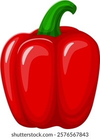 Fresh and vibrant red bell pepper with a green stalk, illustrating healthy eating, farm to table concepts, or culinary uses in salads, stir fries, and various dishes