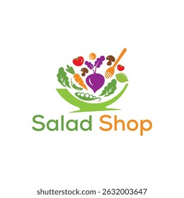 Fresh and vibrant salad shop logo with leafy greens and organic elements, symbolizing health, nature, and freshness. Perfect for organic cafes, restaurants, or vegan brands.

