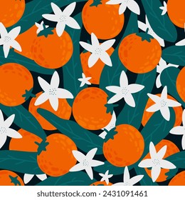 fresh vibrant seamless pattern with oranges in bloom