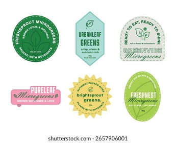 Fresh and vibrant vector labels featuring microgreens for nutritious food branding and culinary use