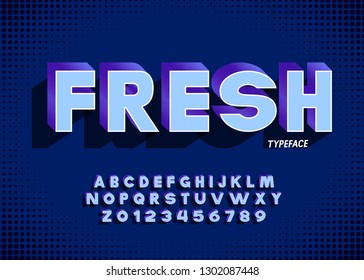 'Fresh' Vintage 3D Sans Serif Bold Alphabet with Rich Colors. Retro Typography. Vector Illustration.