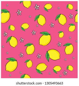 Fresh, vintage Lemon seamless pattern, background.