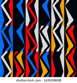 Fresh vivid pattern design made with simple geometric shapes and figures. Vector geometric abstract composition useful for wallpaper decorations, presentations, fabrics textile design, etc