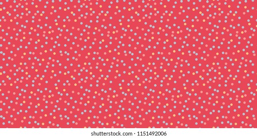 Fresh & vivid polka dot pattern. Hot pink vector background with pastel colored round sprinkles. Great for apparel design, gift cards, wrapping papers, scrapbooking etc.