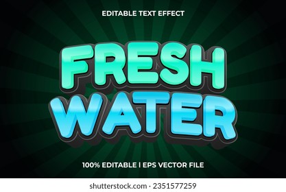 fresh water 3d text effect with ice theme. blue typography for products tittle