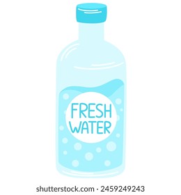 Fresh water in bottle. Detox lemonade, infused natural drink. Citrus fruit refreshing beverage. Healthy organic juicy refreshment. Flat vector illustration isolated