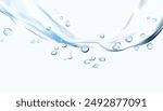 Fresh Water, Water flow wave transparent surface with bubbles of air, ocean, lake, liquid, hygiene, freshness air, RO, filter water, sparkling drinking water - Vector