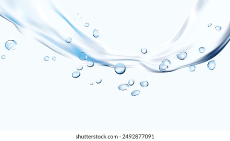 Fresh Water, Water flow wave transparent surface with bubbles of air, ocean, lake, liquid, hygiene, freshness air, RO, filter water, sparkling drinking water - Vector