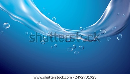 Fresh Water, Water flow wave transparent surface with bubbles of air, ocean, lake, liquid, hygiene, freshness air, RO, filter water, sparkling drinking water - Vector