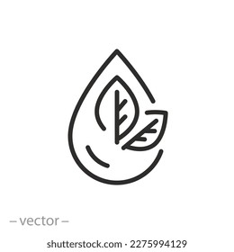 fresh water icon, natural flavors, drop and leaf, thin line symbol on white background - editable stroke vector illustration eps10